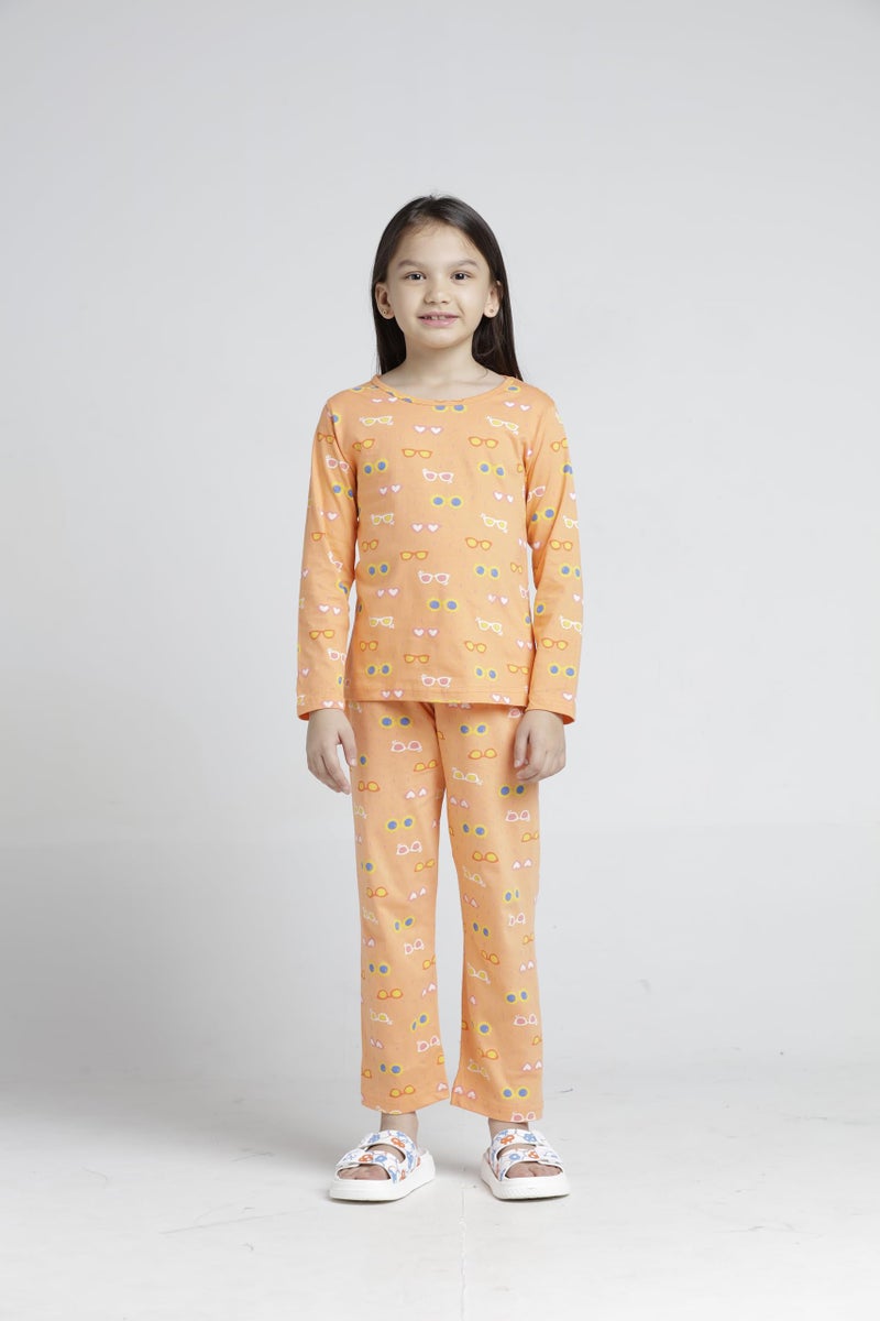 T2f Girls Cotton Pajama Set (GLS-PJS-03_Orange_9-10 years) - Image 2