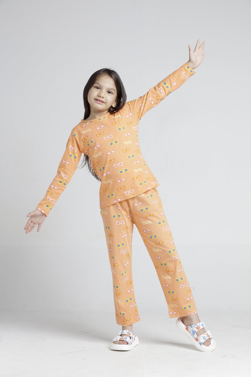 T2f Girls Cotton Pajama Set (GLS-PJS-03_Orange_9-10 years) - Image 5