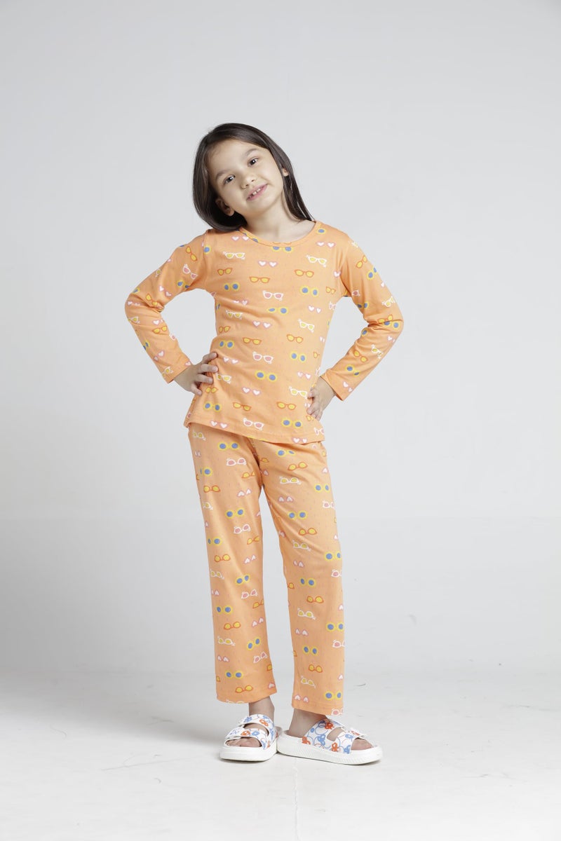 T2f Girls Cotton Pajama Set (GLS-PJS-03_Orange_9-10 years) - Image 4