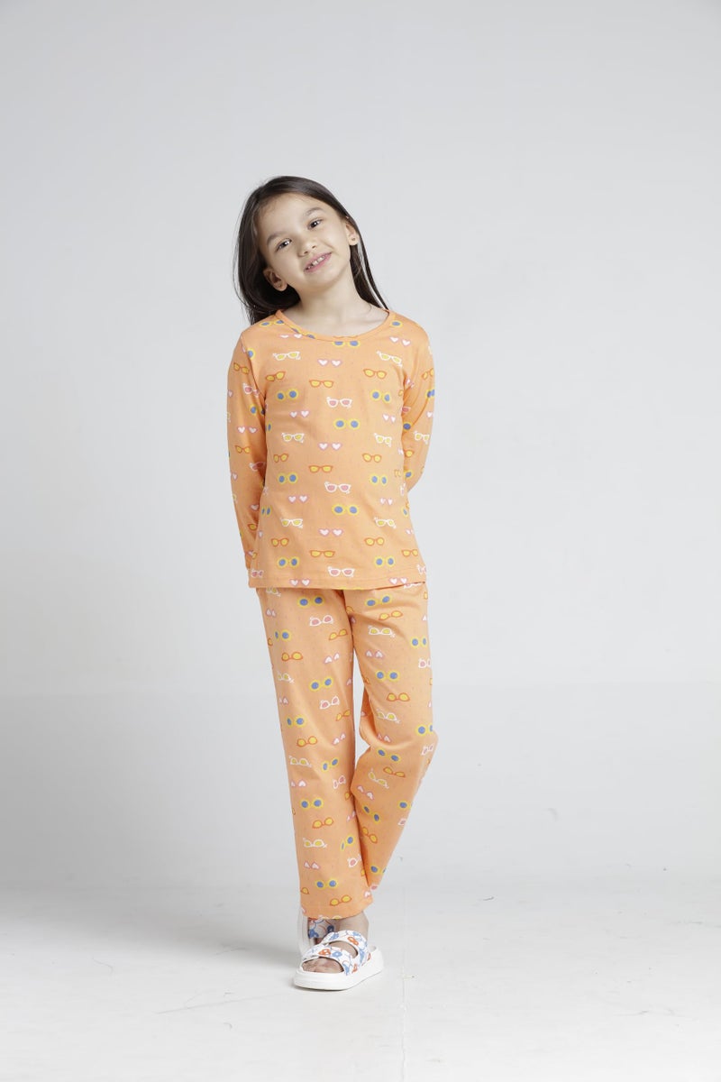 T2f Girls Cotton Pajama Set (GLS-PJS-03_Orange_9-10 years) - Image 3