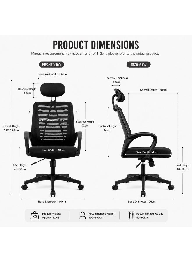 FUOE Swivel Mesh Office Chair &  Gaming Chair &  Computer Chair (with Lumbar Support & Armrests); Height-Adjustable, Breathable Mesh, with Casters, 360° Swivel & Lift Function (Black) - Image 4