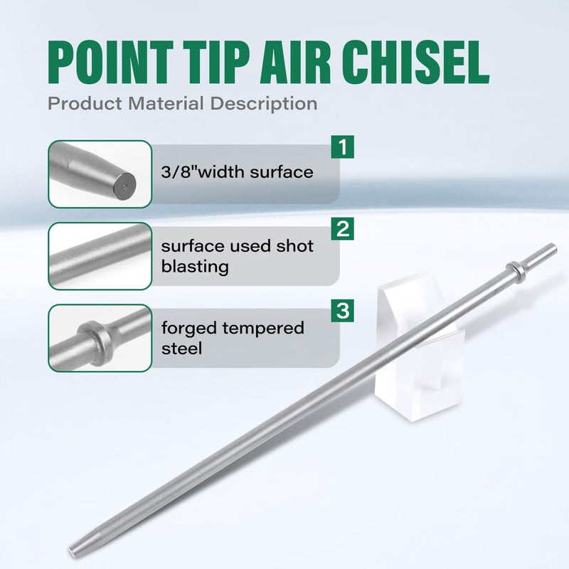 Monkey King Bar MonkeyKingBar-Pneumatic Chisel 3/8"x18" Point Tip Round Taper Punch and Air Cold Chisel, 0.401 Inch Shank Air Tool Suitable for Air Hammer - Image 3