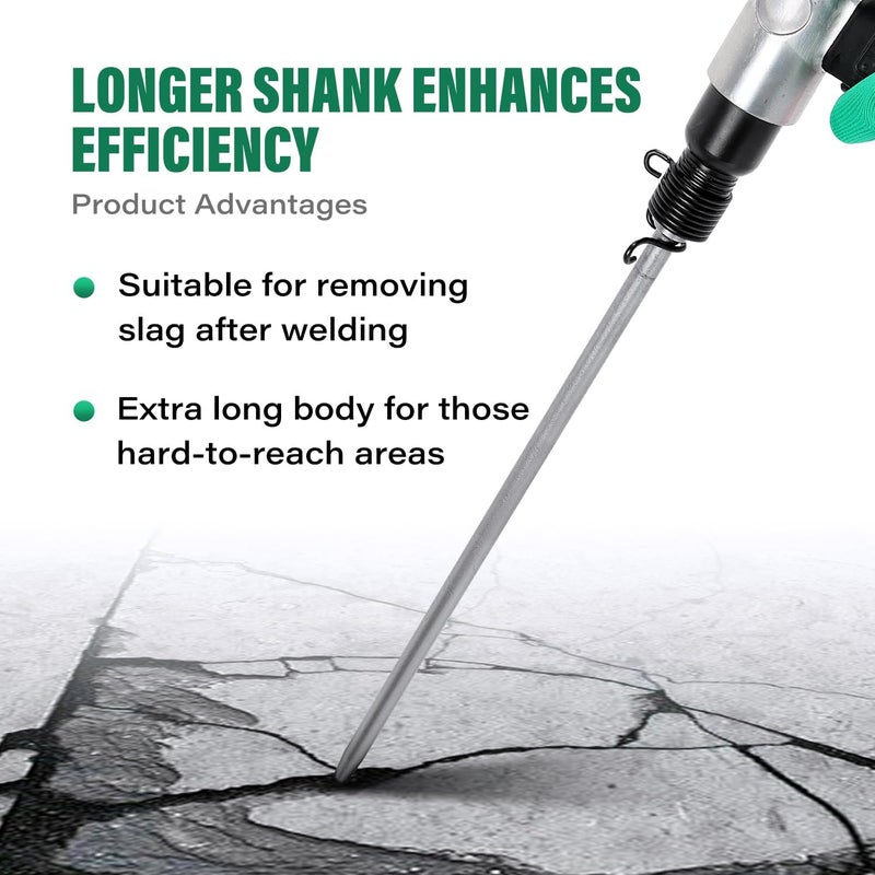 Monkey King Bar MonkeyKingBar-Pneumatic Chisel 3/8"x18" Point Tip Round Taper Punch and Air Cold Chisel, 0.401 Inch Shank Air Tool Suitable for Air Hammer - Image 5