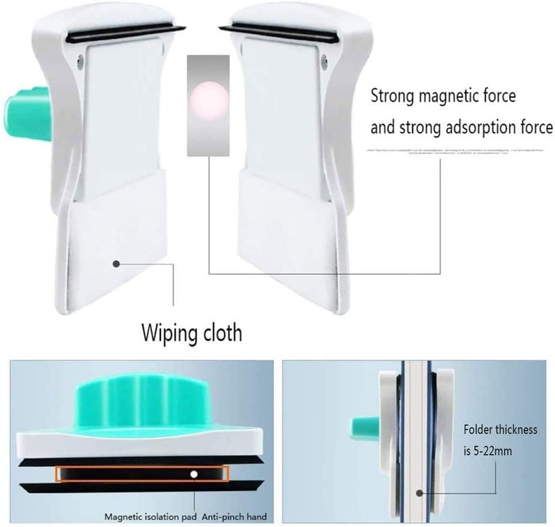 EZALLA Magnetic Window Cleaner DoubleSide Glazed Two Sided Glass Cleaner Wiper with 2 Extra Cleaning Cotton Cleaner Squeegee Washing Equipment Household Cleaner Magnetic - Image 5