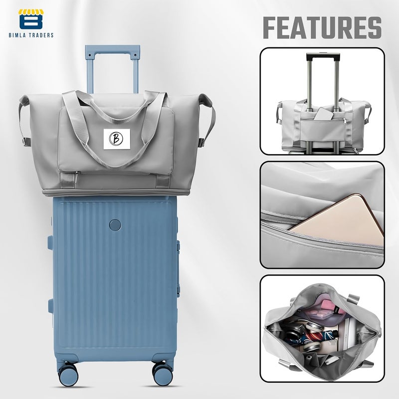Btag Waterproof Foldable Travel Bag for Women | 41 Liters Capacity | Shoulder Bags | Hand Bag for Ladies Personal Items Expandable Travel Bag, Carry Weekender Luggage for Travelling (Grey) - Image 5