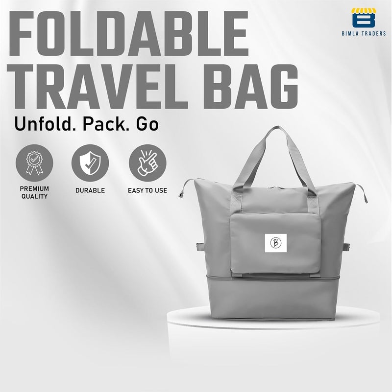 Btag Waterproof Foldable Travel Bag for Women | 41 Liters Capacity | Shoulder Bags | Hand Bag for Ladies Personal Items Expandable Travel Bag, Carry Weekender Luggage for Travelling (Grey) - Image 2