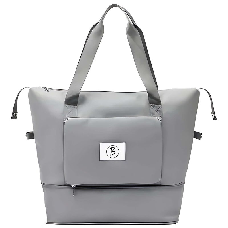 Btag Waterproof Foldable Travel Bag for Women | 41 Liters Capacity | Shoulder Bags | Hand Bag for Ladies Personal Items Expandable Travel Bag, Carry Weekender Luggage for Travelling (Grey) - Image 1