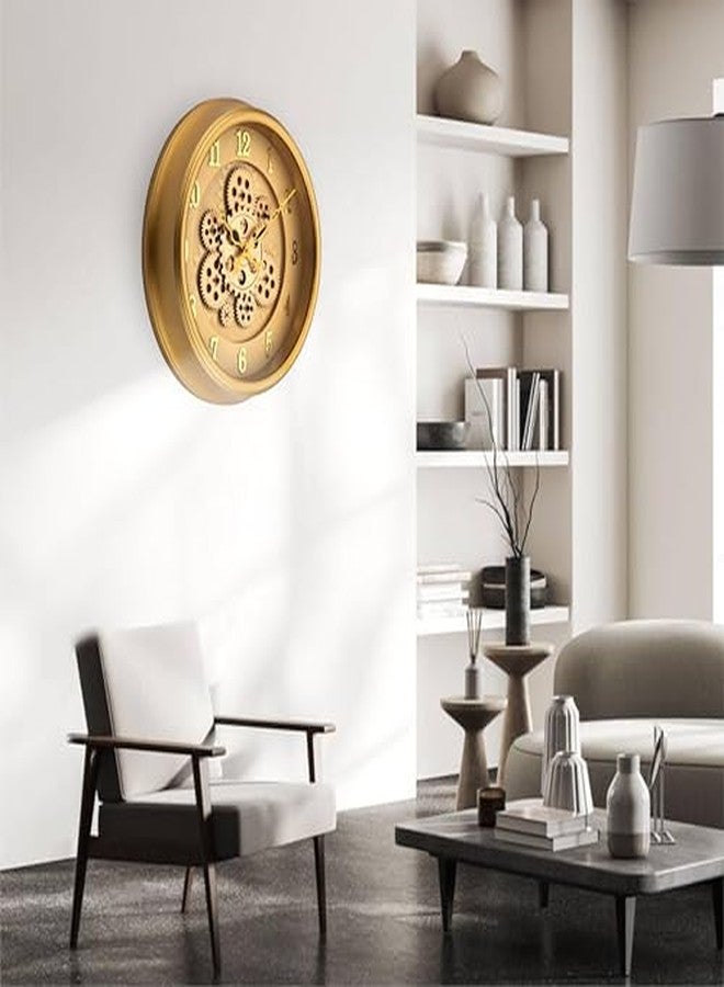 Bosco Non-Ticking Silent, Yellow Metallic Frame, 3D Moving Mechanism Design, 33 CM Modern Decorative Gear Wall Clock for Home, Living Room, Bed Room, Office and Kitchen - BWC-1905 - Image 4