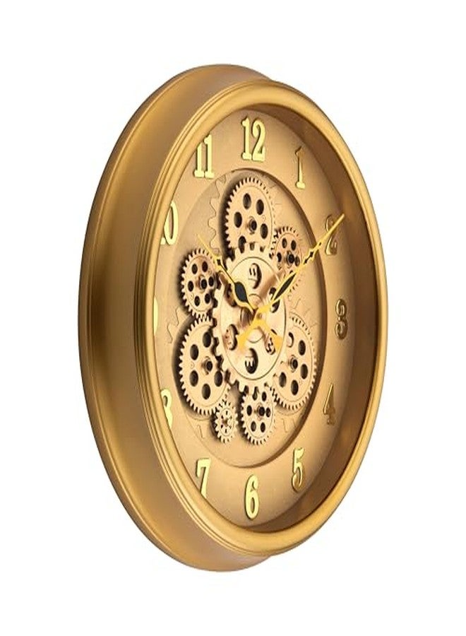 Bosco Non-Ticking Silent, Yellow Metallic Frame, 3D Moving Mechanism Design, 33 CM Modern Decorative Gear Wall Clock for Home, Living Room, Bed Room, Office and Kitchen - BWC-1905 - Image 3
