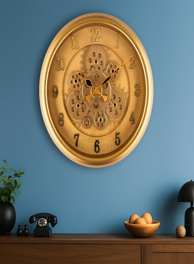 Bosco Non-Ticking Silent, Yellow Metallic Frame, 3D Moving Mechanism Design, 33 CM Modern Decorative Gear Wall Clock for Home, Living Room, Bed Room, Office and Kitchen - BWC-1905 - Image 1