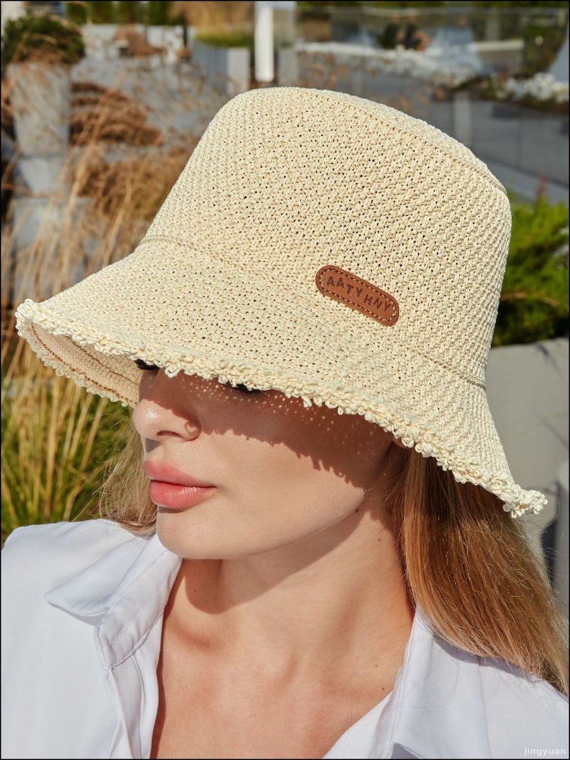 Niche rough edge fisherman's hat children spring and summer travel visor sun hat sun protection sun hat, beige - Image 1