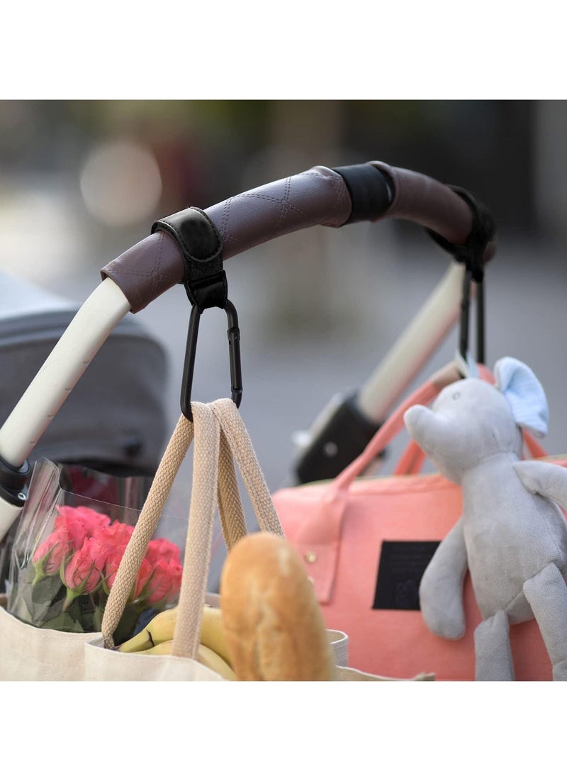 SYOSI Baby Stroller Hooks Bag Hooks for Hanging Diaper Bags Multipurpose Velcro Hooks for Grocery Shopping Bags Premium Leather Pram Stroller Bag Hook Straps 2 Pcs, Black - Image 3