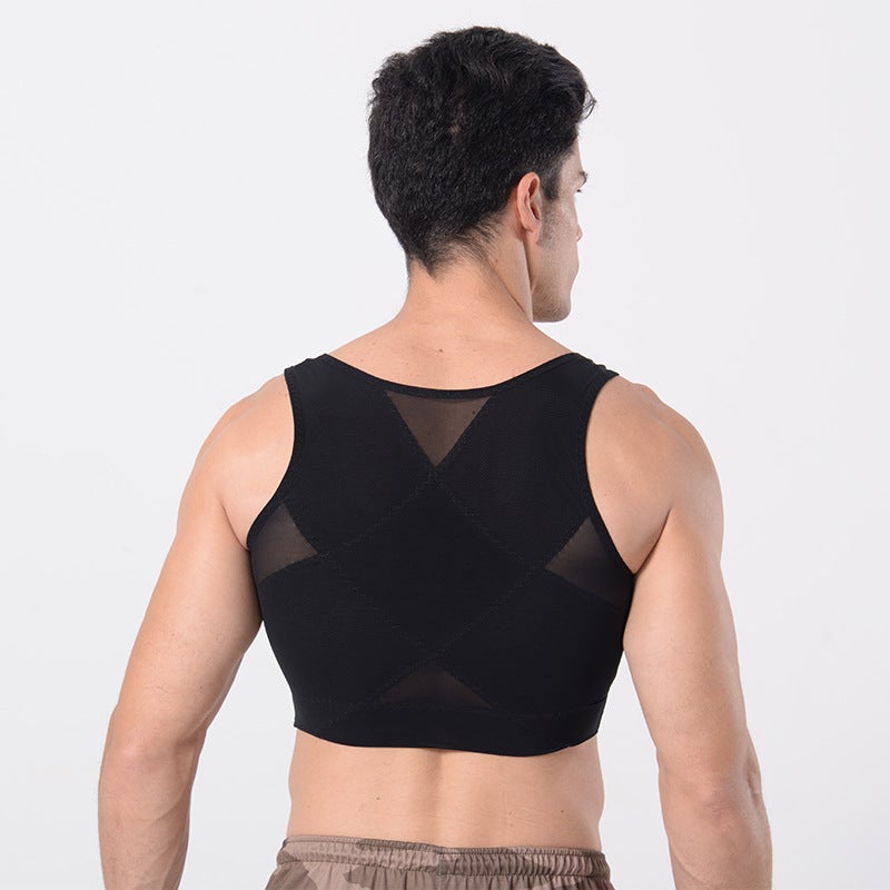Mens Compression Shirt Slimming Vest Chest Shaper Black  - Image 5