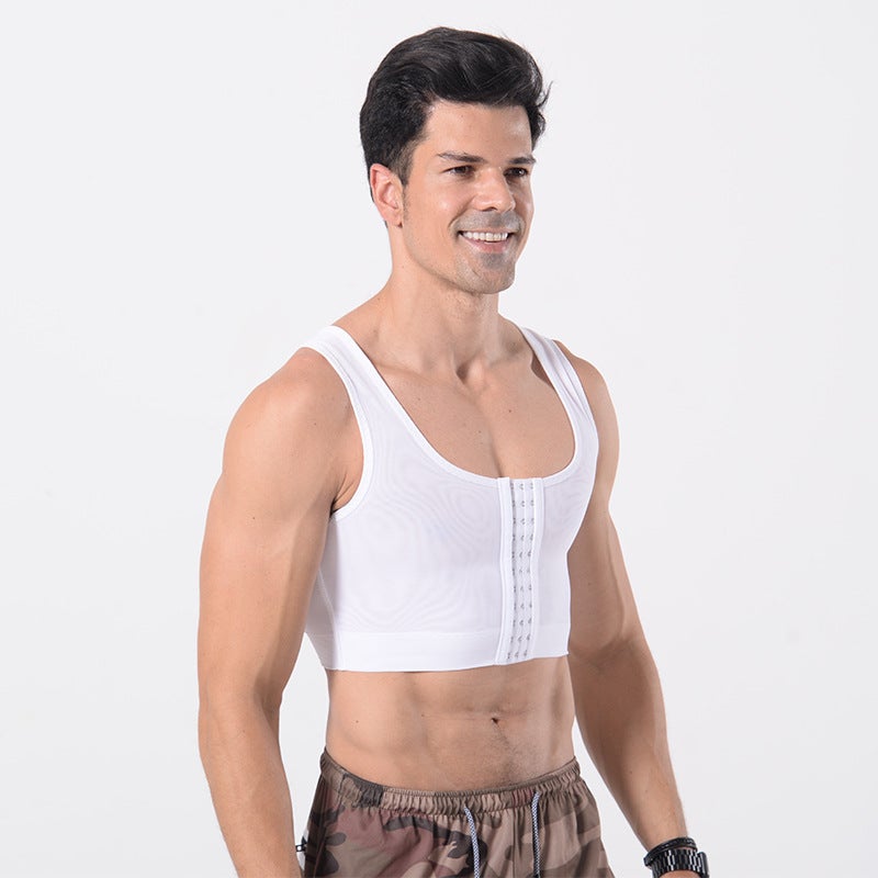 Mens Compression Shirt Slimming Vest Chest Shaper Black  - Image 4