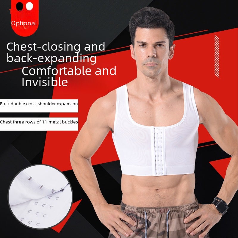 Mens Compression Shirt Slimming Vest Chest Shaper Black  - Image 2