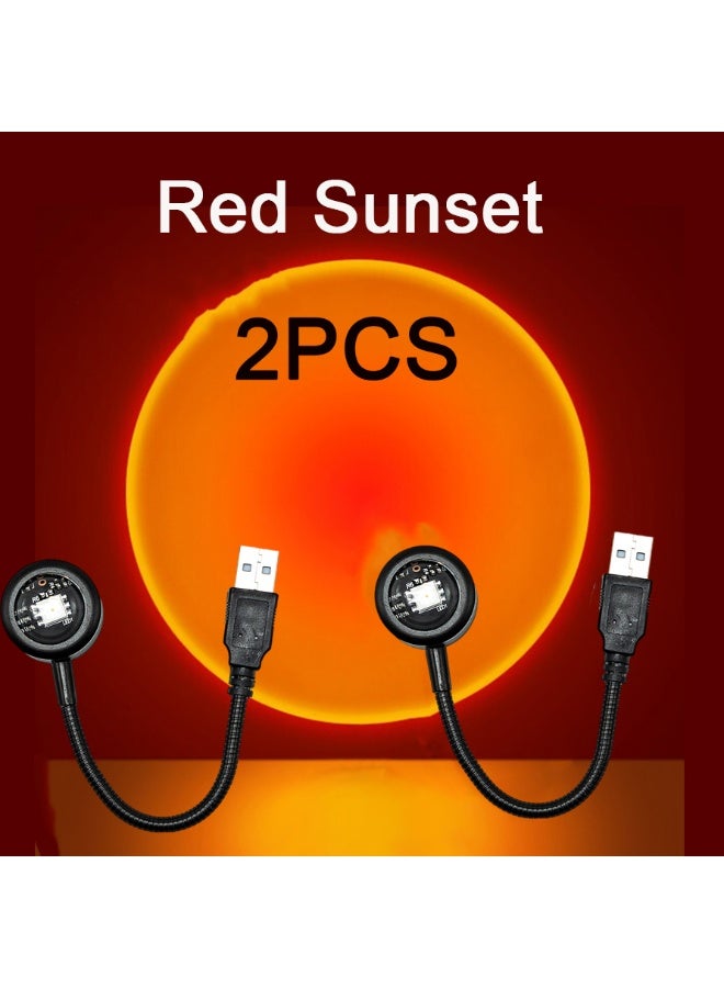 2Pcs Sunset Projection Lamp USB LED Lamp, Holiday Decorative Lights, 360° Bendable Sunset Light for Reading, Travel, TV Wall Background (Red Sunset) - Image 1