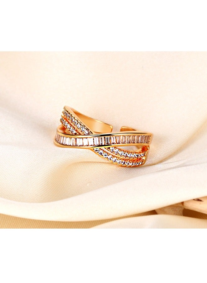 بيوند خاتم ألماس بعقدة متقاطعة، خاتم روبي تيتانيوم مضاد للبهتان مطلي بالذهب عيار 14 قيراط، خاتم فاخر للنساء والرجال (ذهبي) - Image 1