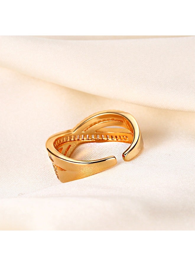 بيوند خاتم ألماس بعقدة متقاطعة، خاتم روبي تيتانيوم مضاد للبهتان مطلي بالذهب عيار 14 قيراط، خاتم فاخر للنساء والرجال (ذهبي) - Image 2