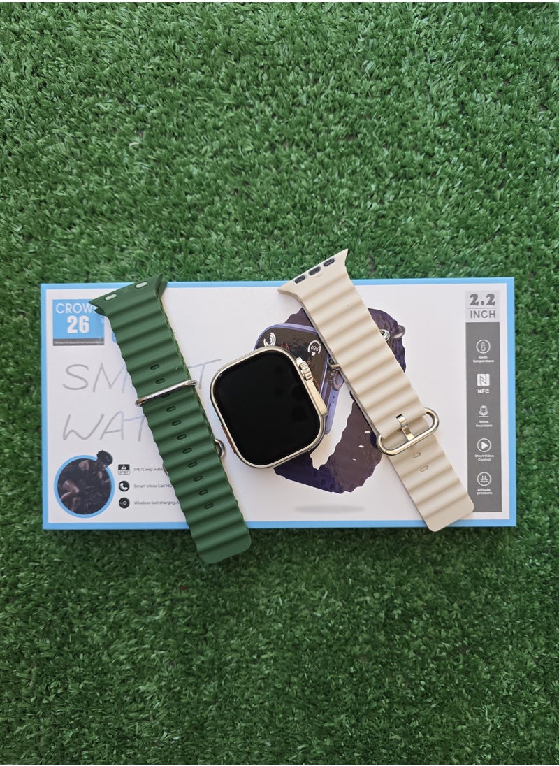 Crown - CROWN 26 Smart Watch provides comprehensive health and fitness monitoring, wireless communication and alerts, smart control of music and camera, smart analysis and tracking with GPS, and features such as weather forecast and accuracy reminder -GREEN - Image 1