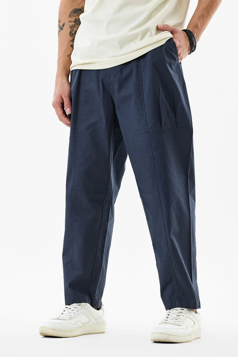 SNITCH Navy Solid Relaxed Casual Trousers