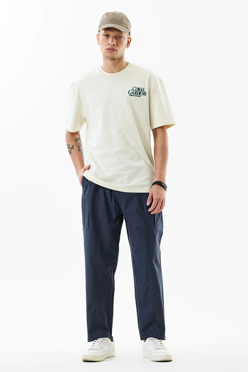 SNITCH Navy Solid Relaxed Casual Trousers