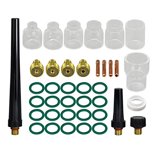 RIVERWELD TIG Gas Lens Collet Bodies 13N 45V Series Quartz Nozzle Clear Glass Cups 10# 5/8" 16.0mm & 12# 13/16" 20.0mm 4# ~ 8# 53N Series for SR WP 9 20 25 TIG Welding Torch 39pcs - Image 1