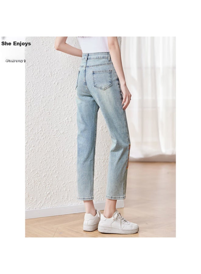 She enjoys She Xiang Jeans For Women, Thin Style, New Retro, Moisture-wicking, Chinese Style, Embroidered Denim Pants, High-end Feel, Ankle-length Pants, T143n4443 - Image 4