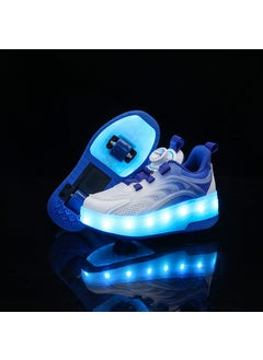 Childrens Invisible Four-Wheel Roller Skates Womens Kids Walking Shoes Mens Kids Scooters Retractable Single Row Wheel Skates 3692 blue two wheels [16 kinds of lights]]