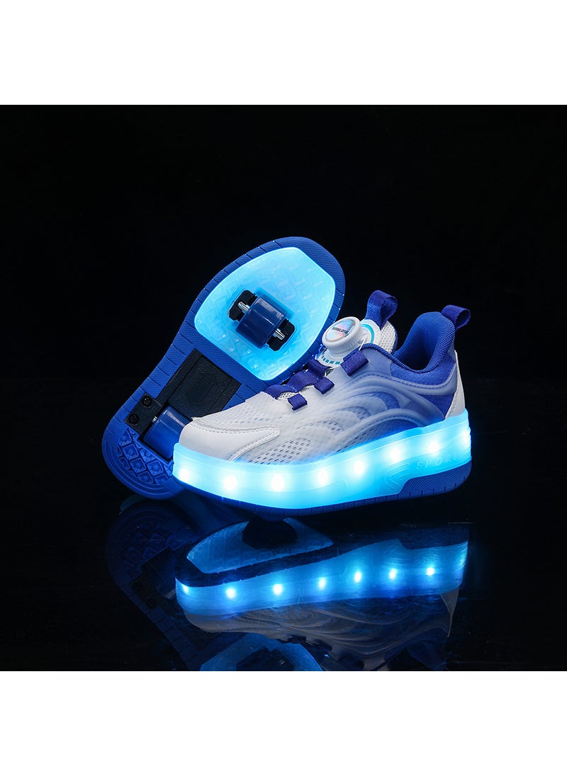 Generic - Childrens Invisible Four-Wheel Roller Skates Womens Kids Walking Shoes Mens Kids Scooters Retractable Single Row Wheel Skates 3692 blue two wheels [16 kinds of lights]] - Image 1