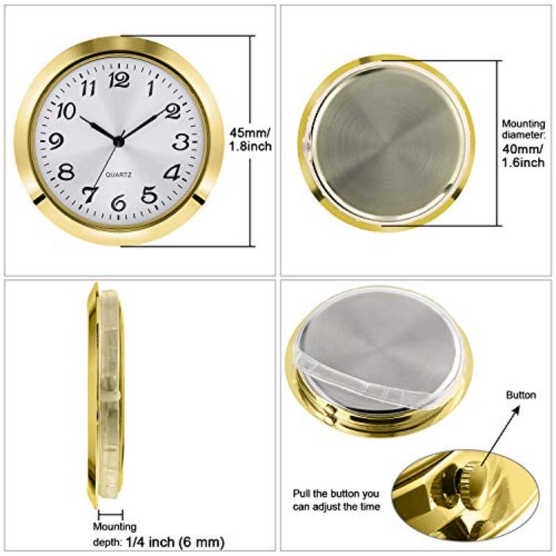 1.8 Inch 45 mm Round Quartz Clock Insert with Arabic Numerals Fit 1.6 Inch (40 mm) Diameter Hole (Gold Bezel) - Image 2