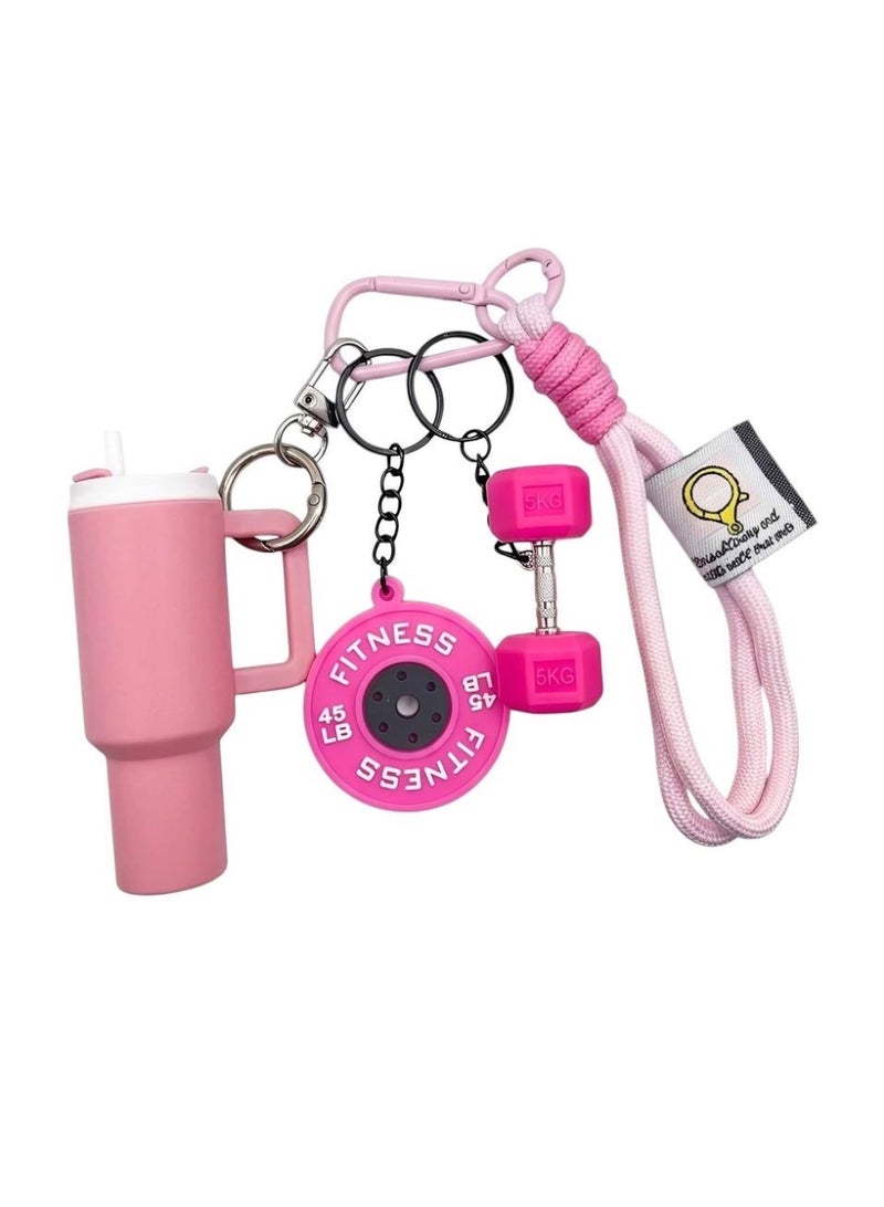 Aura Style 4-in-1 Fitness Keychain - Pink Gym Bag Charm with Trendy Travel Tumbler & Dumbbell - Cute Silicone Workout Accessory - Image 1