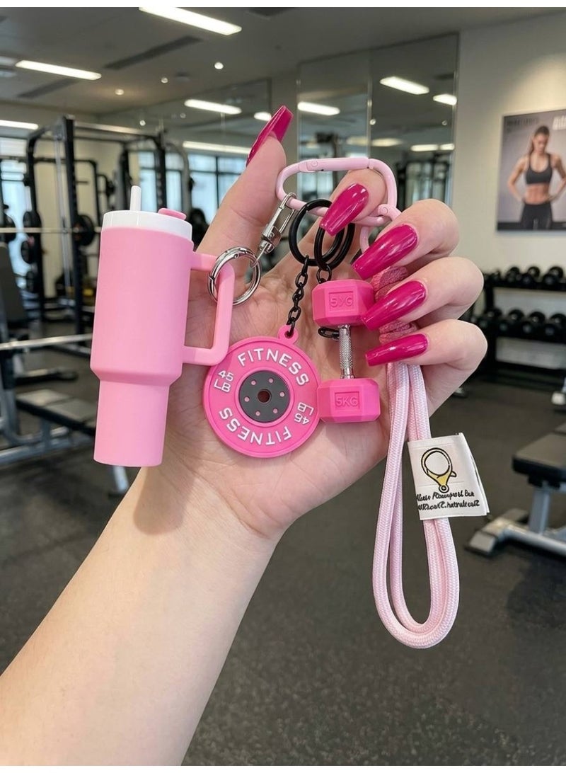 Aura Style 4-in-1 Fitness Keychain - Pink Gym Bag Charm with Trendy Travel Tumbler & Dumbbell - Cute Silicone Workout Accessory - Image 2