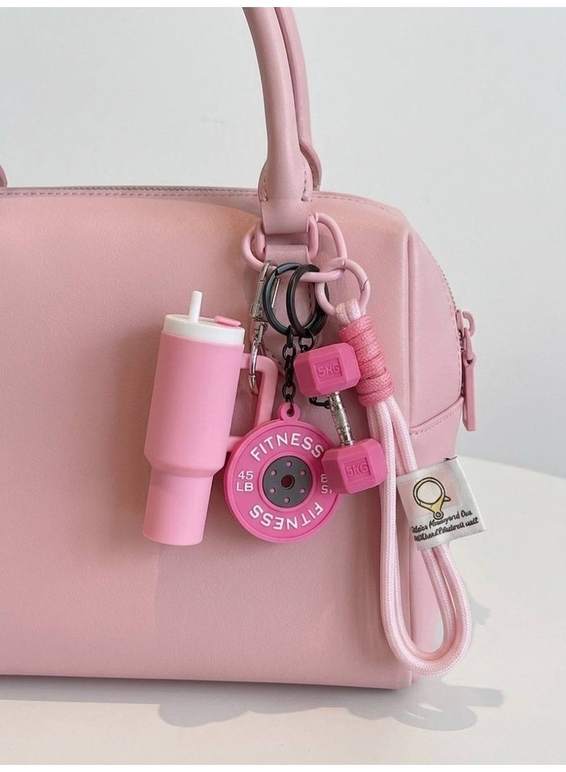 Aura Style 4-in-1 Fitness Keychain - Pink Gym Bag Charm with Trendy Travel Tumbler & Dumbbell - Cute Silicone Workout Accessory - Image 3