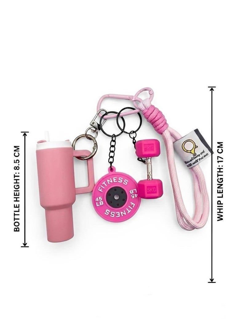 Aura Style 4-in-1 Fitness Keychain - Pink Gym Bag Charm with Trendy Travel Tumbler & Dumbbell - Cute Silicone Workout Accessory - Image 4