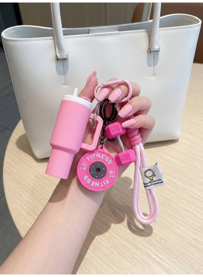 Aura Style 4-in-1 Fitness Keychain - Pink Gym Bag Charm with Trendy Travel Tumbler & Dumbbell - Cute Silicone Workout Accessory - Image 5