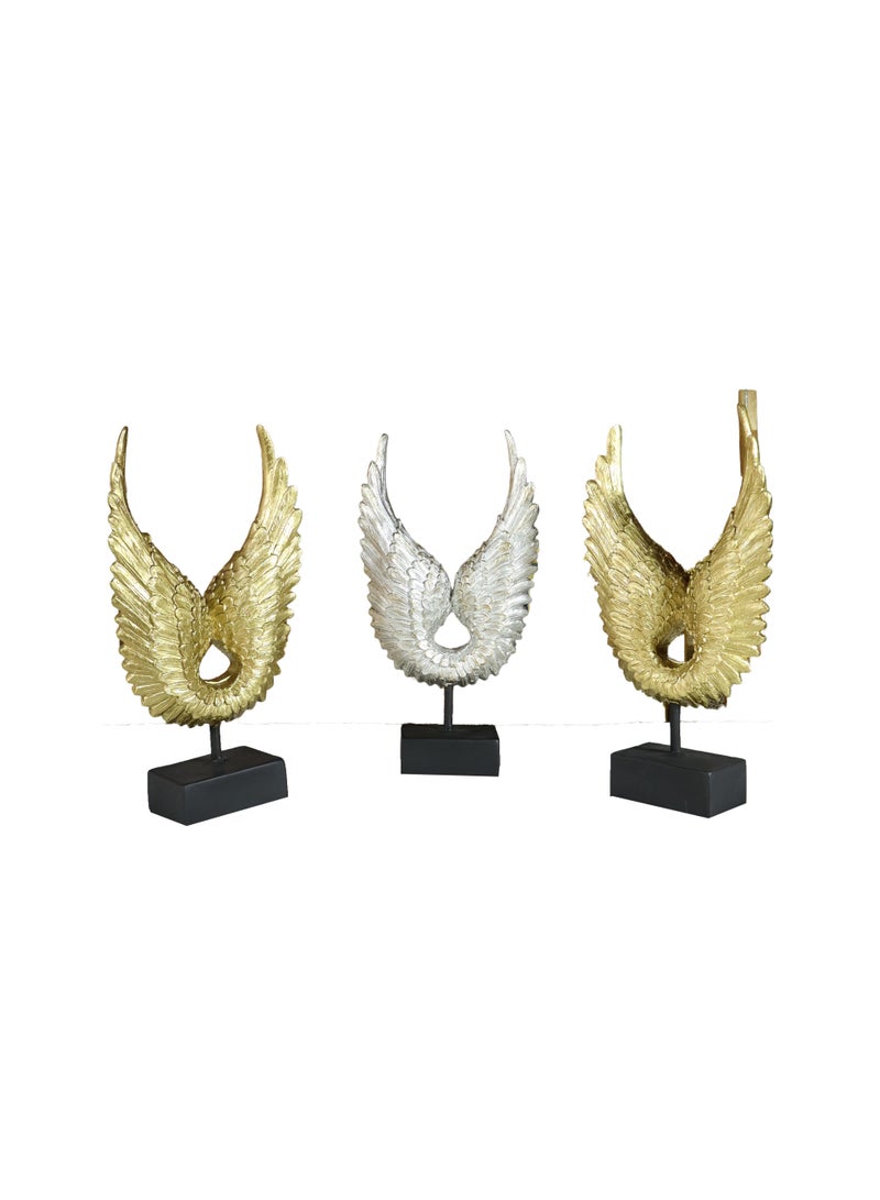 Celestial Wings Luxury Resin Angel Wings Sculpture, Gold and Silver Finish, Home Decor Figurine on Display Stand - Image 1