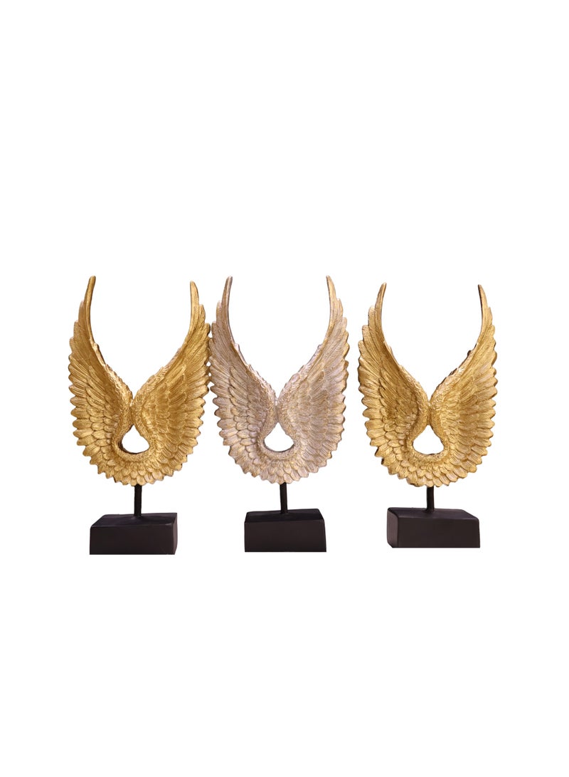 Celestial Wings Luxury Resin Angel Wings Sculpture, Gold and Silver Finish, Home Decor Figurine on Display Stand - Image 3