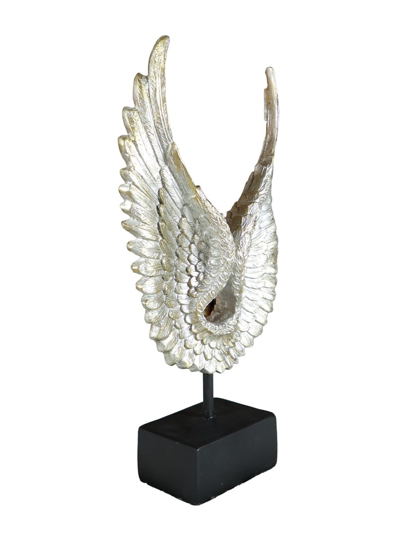 Celestial Wings Luxury Resin Angel Wings Sculpture, Gold and Silver Finish, Home Decor Figurine on Display Stand - Image 2