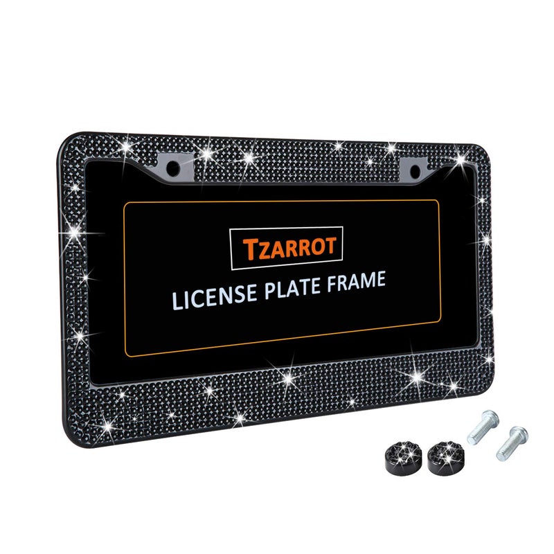 Tzarrot Black Rhinestone Bling License Plate Frame  Metal Rust-Proof License Plate Cover Bling Car Accessories For Women Man - Image 3