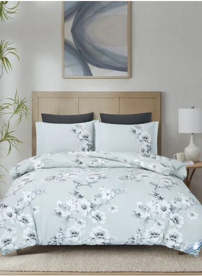 Donetella Printed Comforter Set 4-Pcs Single Size All Season Single Bed Fits(120 X 200 Cm)Bedding Set With Removable Filler And Down Alternative Filling, Pastel Grey