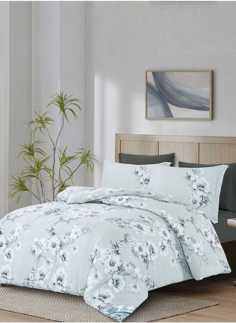 Donetella - Printed Comforter Set 4-Pcs Single Size All Season Single Bed Fits(120 X 200 Cm)Bedding Set With Removable Filler And Down Alternative Filling, Pastel Grey - Image 1