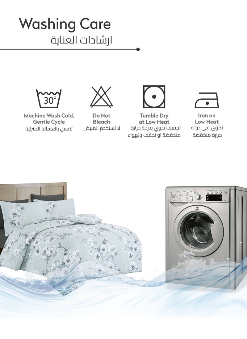 Donetella - Printed Comforter Set 4-Pcs Single Size All Season Single Bed Fits(120 X 200 Cm)Bedding Set With Removable Filler And Down Alternative Filling, Pastel Grey - Image 1
