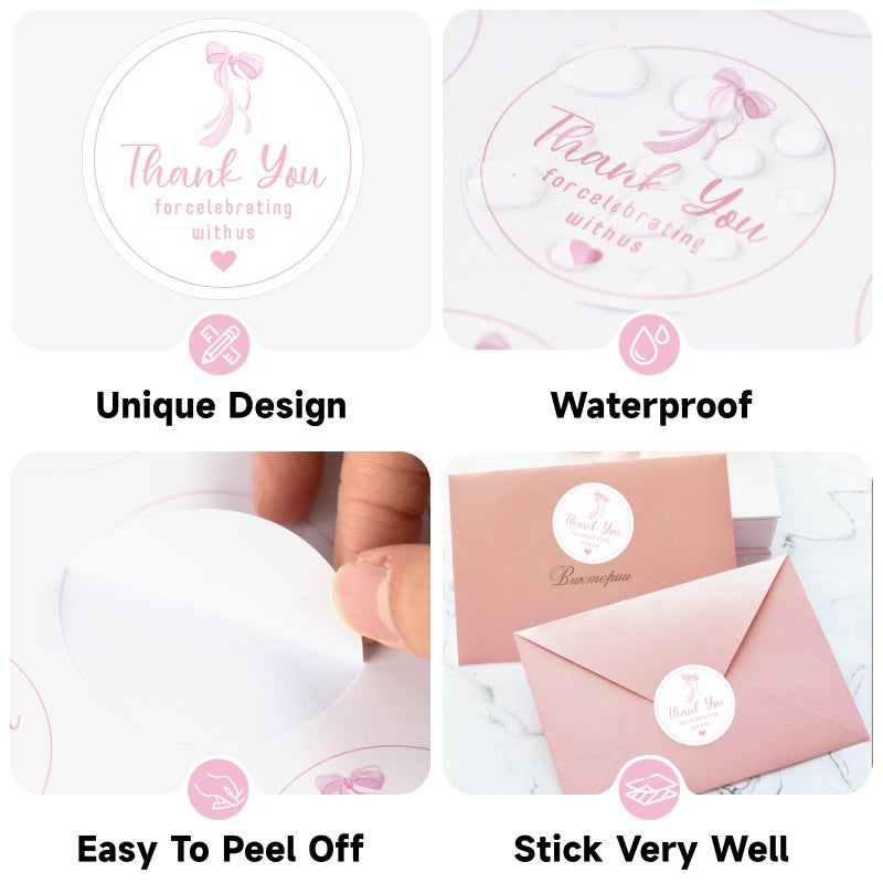 ANWYLL Pink Bow Thank You Stickers - Anwyll 60Pcs 2In Cute Bowknot Thank You Party Favor Stickers Self Adhesive Thanks for Celebrating with Us Sticker Baby Shower Thank You Sticker for Girl Wedding Birthday - Image 3