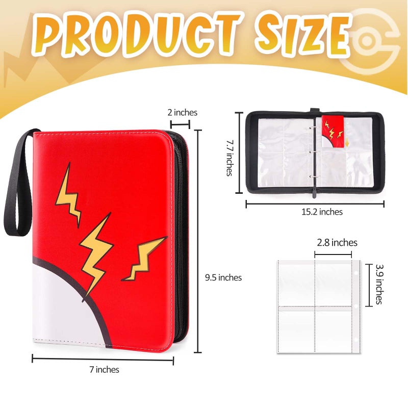 GOROMA Card Binder 4-Pockets, 400 Pockets Card Holder with 50 Removable Sleeves, Trading Card Collector Zipper Album Holder, Red - Image 2