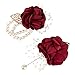 AUEAR AUEAR , Rose Bridal Burgundy Red Wrist Corsage and Boutonniere Set Bridesmaid Hand Flower for Wedding  - Image 2