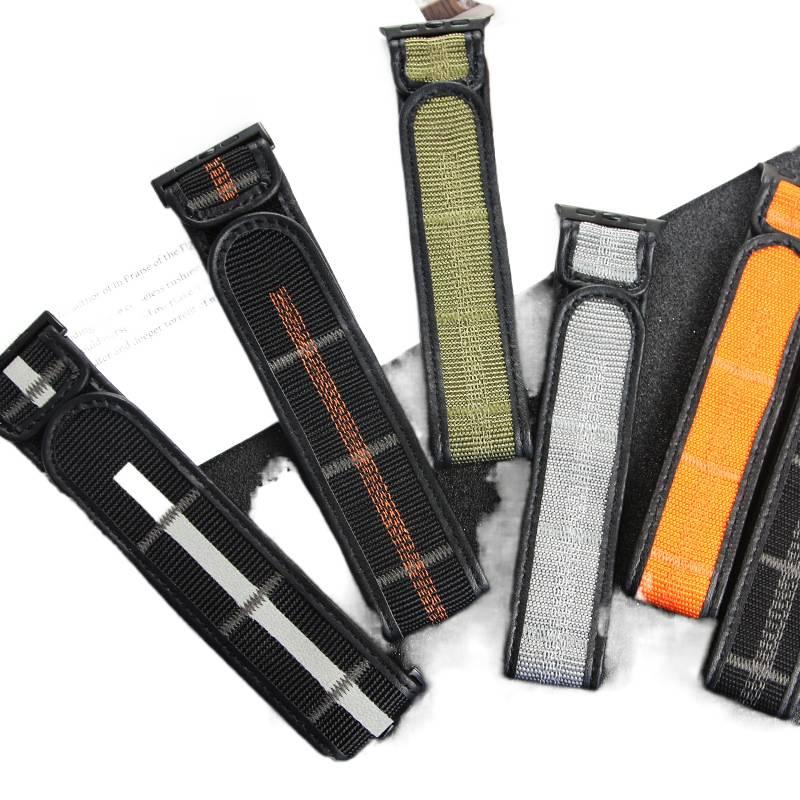 سوار ساعة ذكية سوار نايلون حلقي متوافق مع Apple Watch 38/40/41/42/44/45/49mm بملاءمة قابلة للتعديل وحزام بديل باللون + قابل للتعديل - Image 2