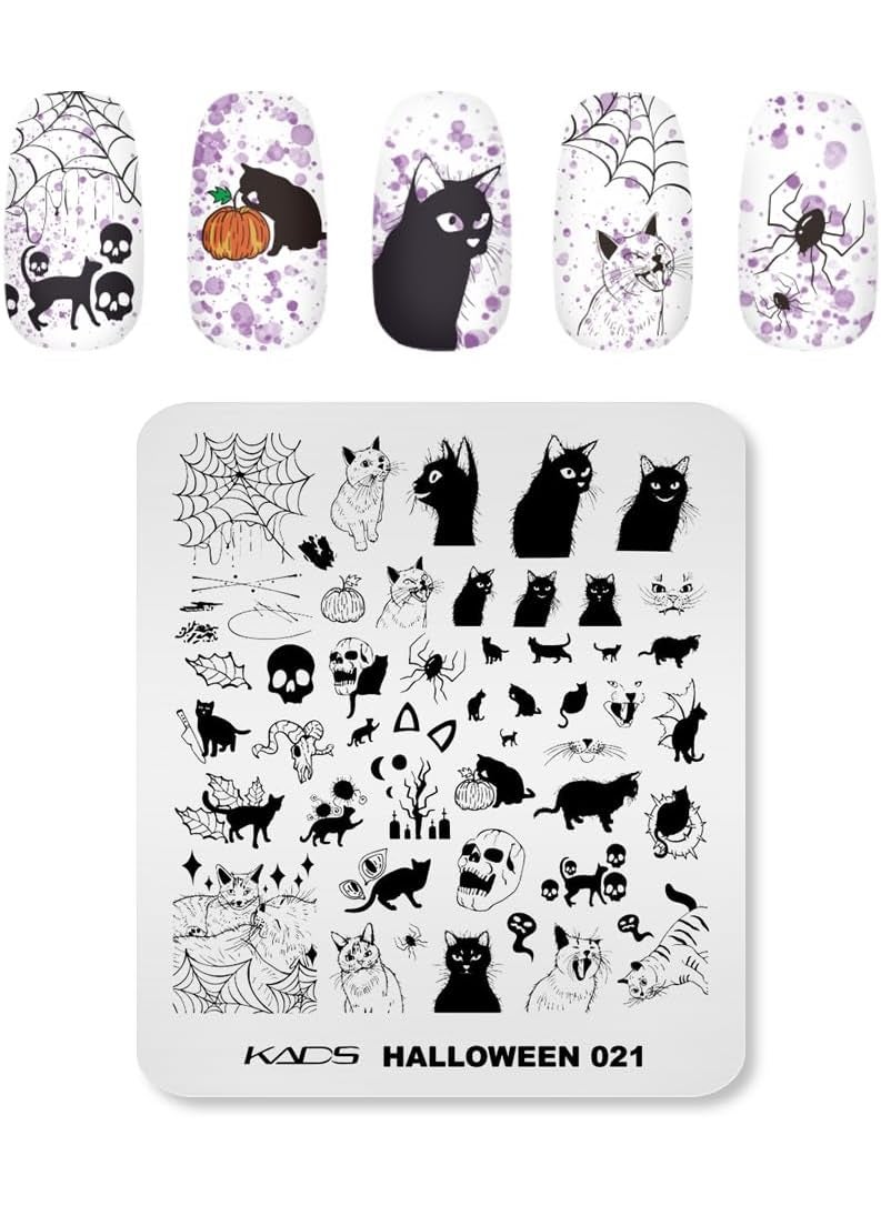 Rolabling - Nail Art Stamping Plates Halloween Style Evil Pumpkin Skull Ghost Spider Horror Theme Nail Art Design Template for Manicure DIY and Nail Salon Designs 021 - Image 1