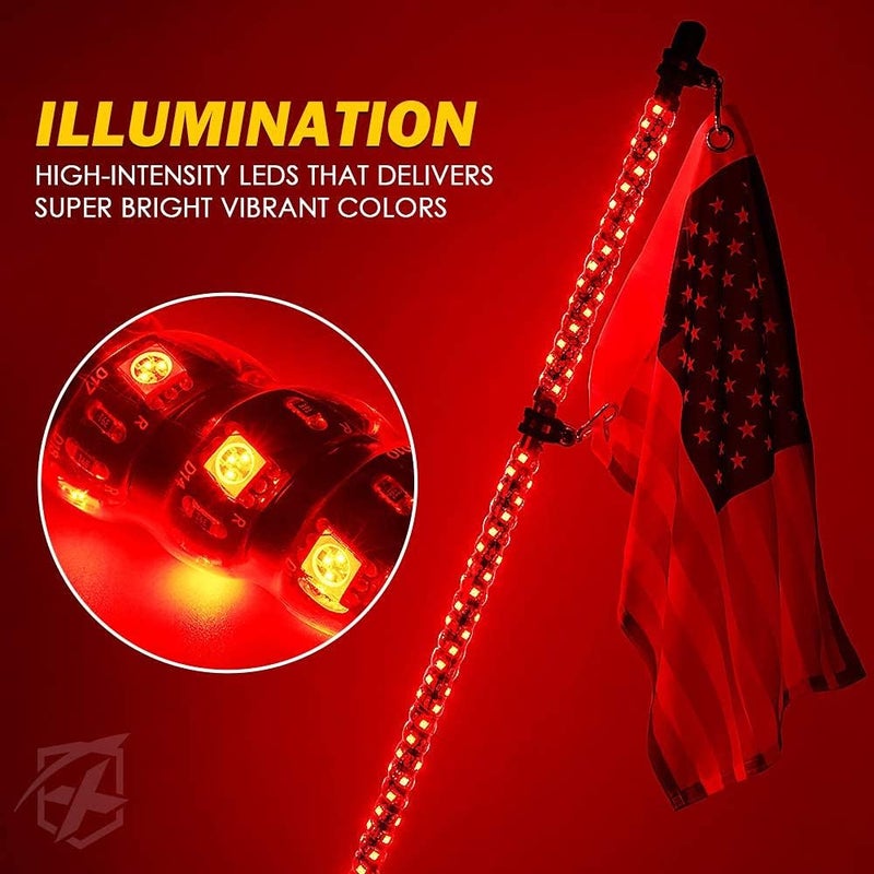 Xprite 5 FT Red LED Spiral Whip Lights, w/American Flag Safety Flexible Antenna Pole Whip Lighting for Offroad Jeep Sand Dune Buggy UTV ATV 4X4 Polaris RZR Trucks Yamaha Can-am Maverick X3 - Image 4