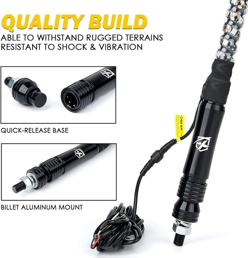 Xprite 5 FT Red LED Spiral Whip Lights, w/American Flag Safety Flexible Antenna Pole Whip Lighting for Offroad Jeep Sand Dune Buggy UTV ATV 4X4 Polaris RZR Trucks Yamaha Can-am Maverick X3 - Image 5