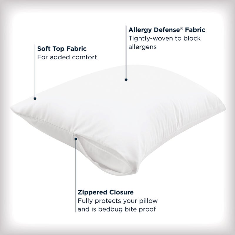 Aller-Ease Set of 2 Standard/Queen AllerEase Pillow Protectors - Moisture Wicking, Advanced Allergy Protection - Premium Polyester, Zippered Protectors - Image 2